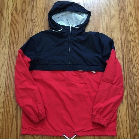 H & M Divided Red Navy blue 1/2 Zip Up pull over Hooded Jacket - Picture 9 of 13